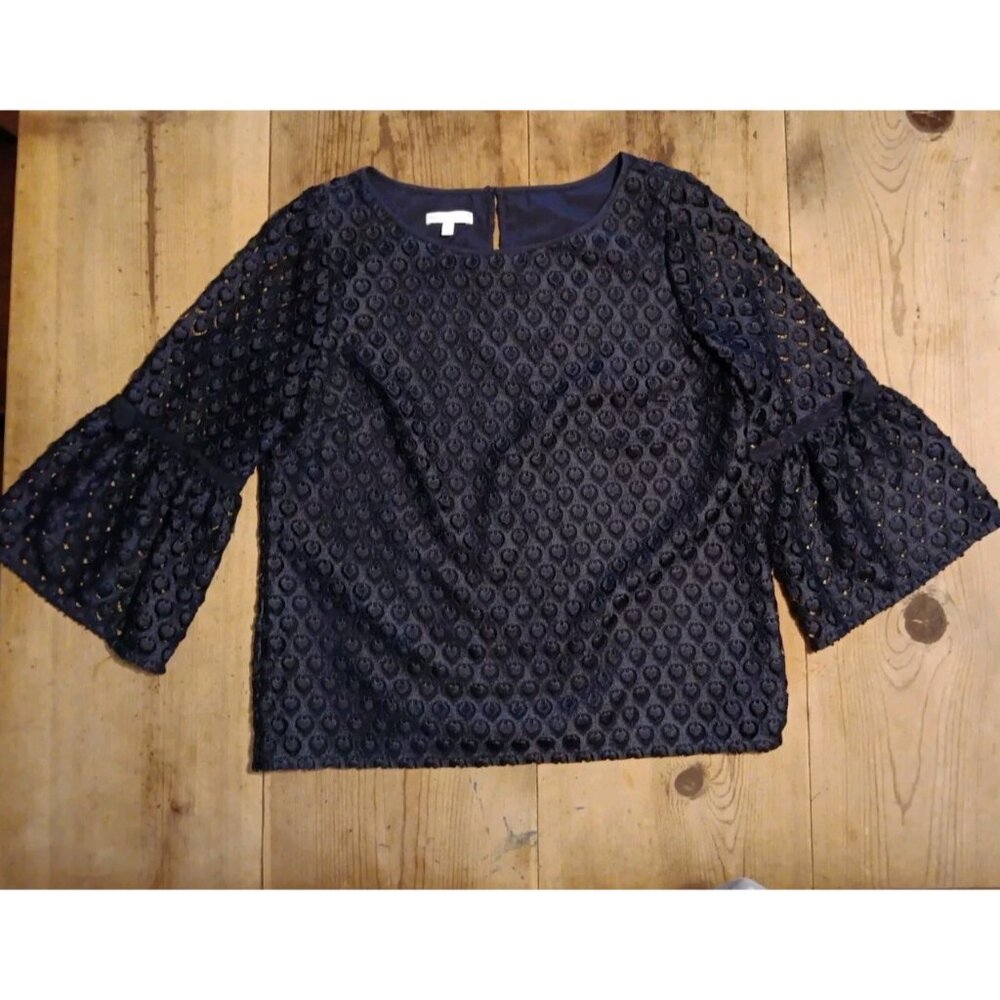 RSVP By Talbots Top Womens L Black Lace 3/4 Flare Sleeve Gothic Boho Whimsigoth